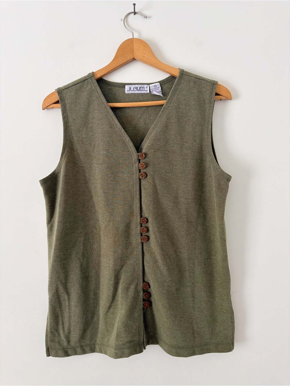 Vintage Olive Green Sleeveless Button Front Top